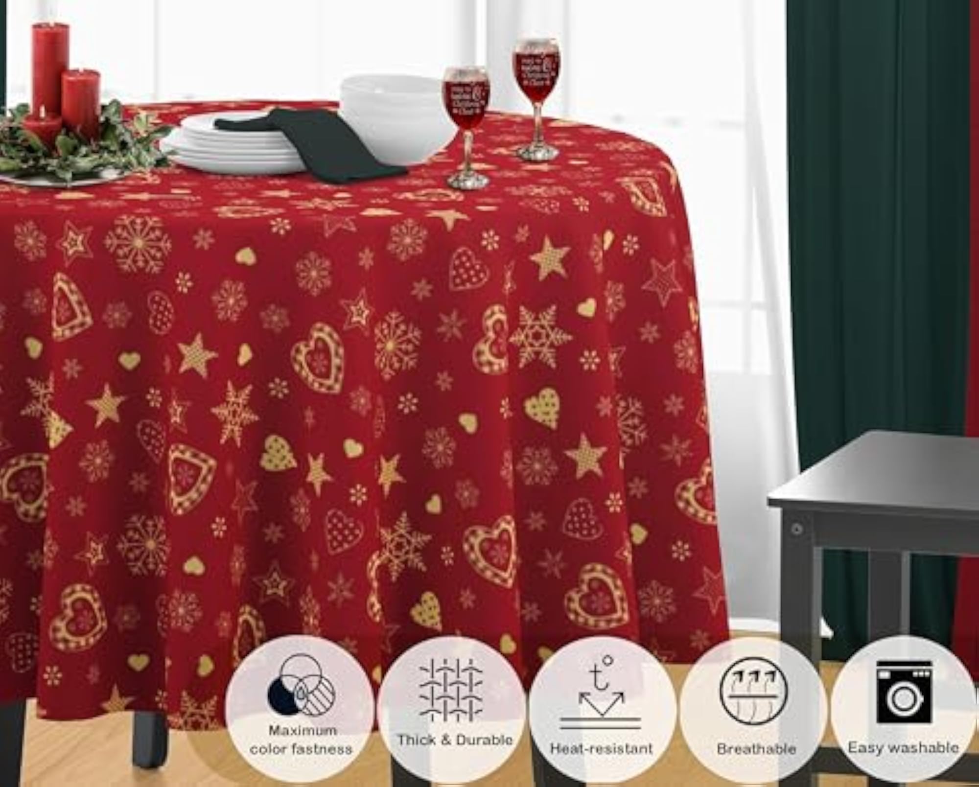 Cotton Christmas Hearten Printed Table Cover